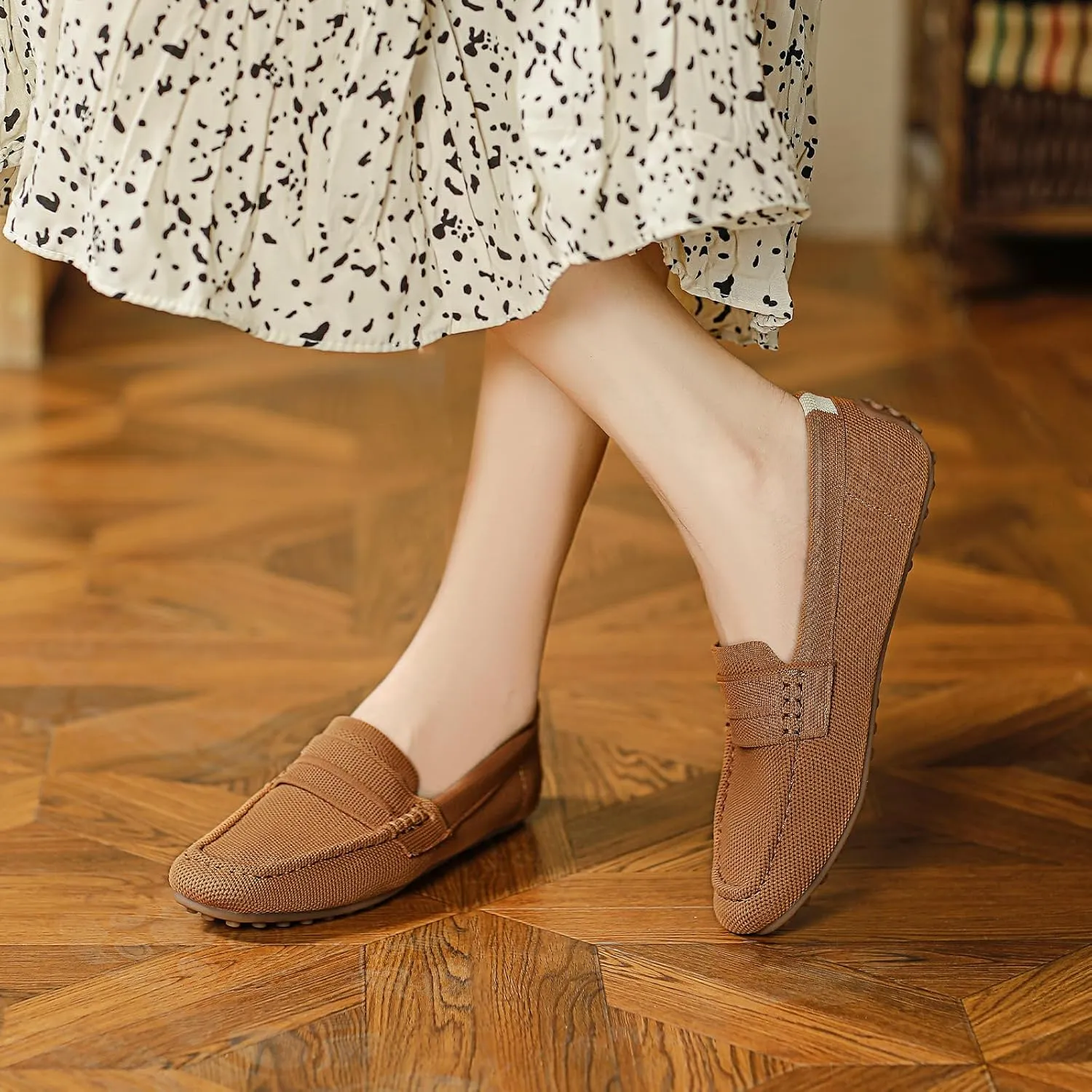 HROYL Women Loafer Knit Flats Lightweight Dressy Shoes Work Hiking Dance Flats Model WGDLJHC-1151