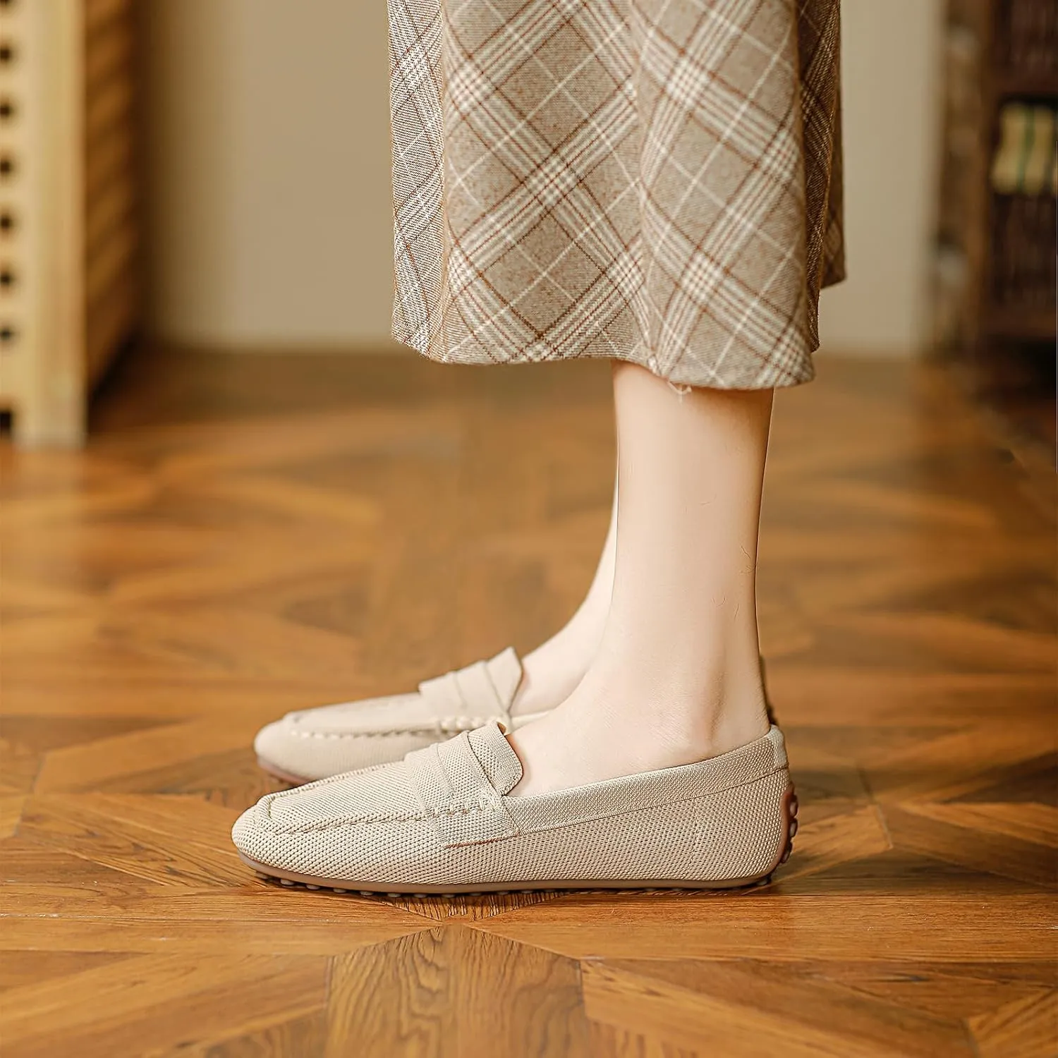 HROYL Women Loafer Knit Flats Lightweight Dressy Shoes Work Hiking Dance Flats Model WGDLJHC-1151