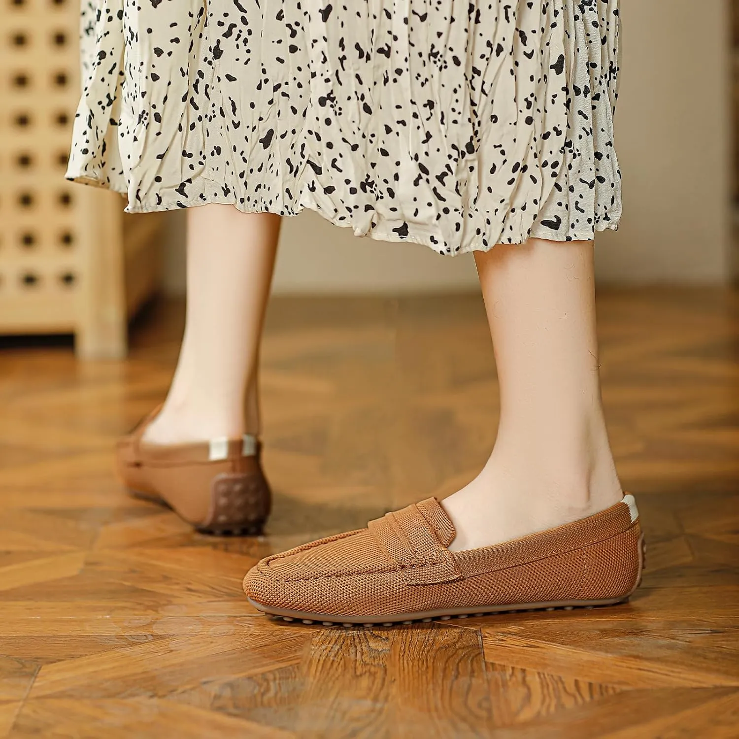 HROYL Women Loafer Knit Flats Lightweight Dressy Shoes Work Hiking Dance Flats Model WGDLJHC-1151