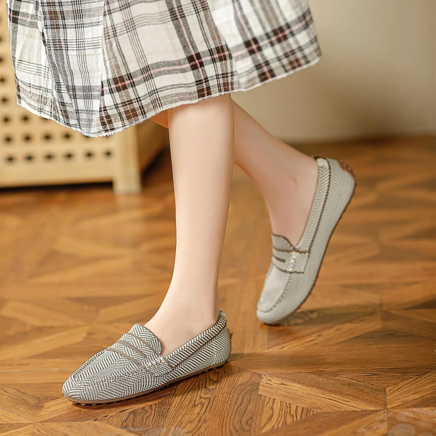 HROYL Women Loafer Knit Flats Lightweight Dressy Shoes Work Hiking Dance Flats Model WGDLJHC-1151