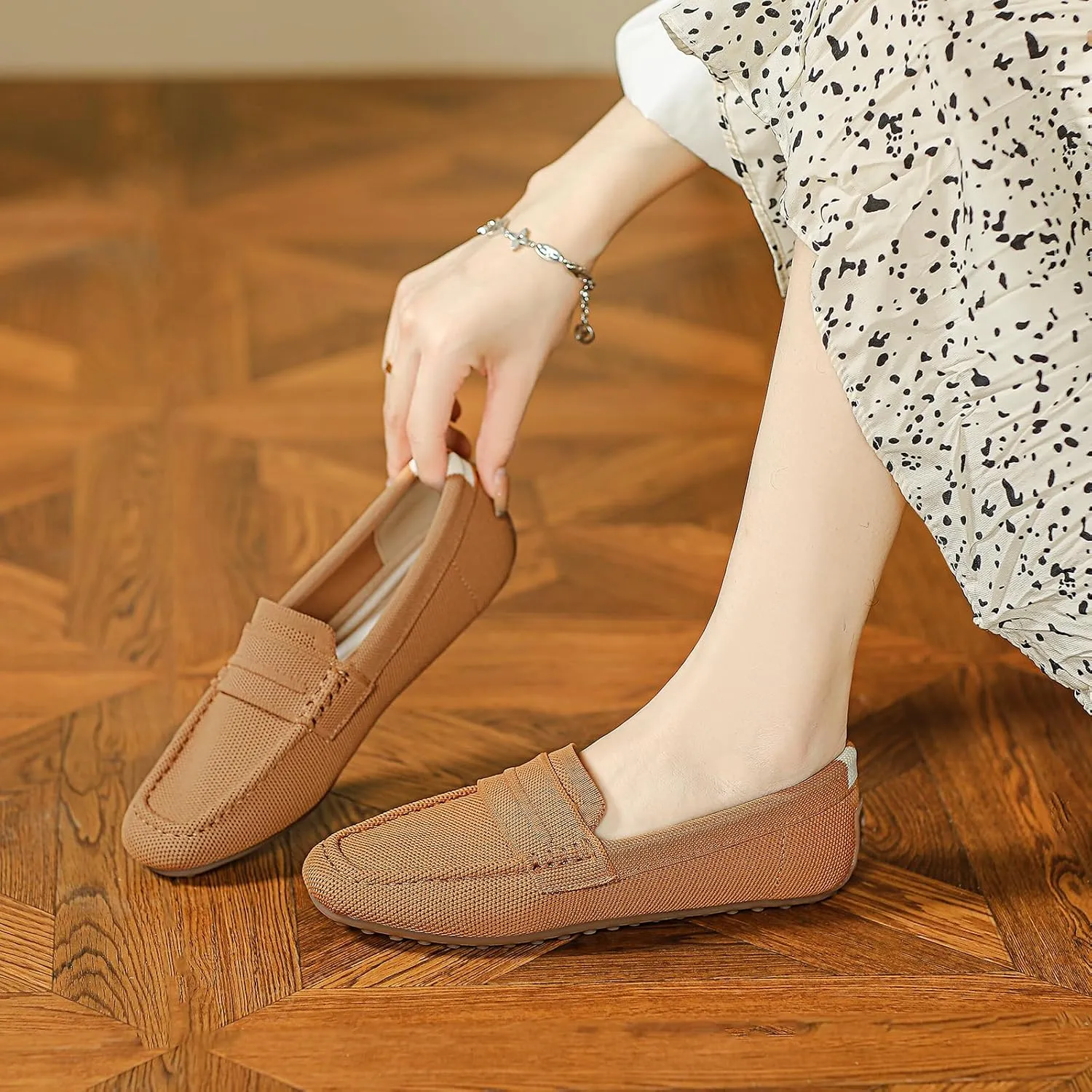 HROYL Women Loafer Knit Flats Lightweight Dressy Shoes Work Hiking Dance Flats Model WGDLJHC-1151