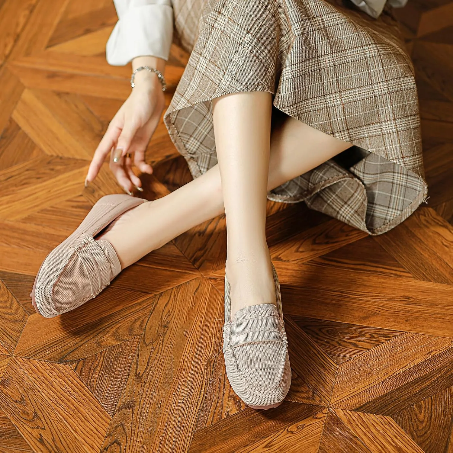 HROYL Women Loafer Knit Flats Lightweight Dressy Shoes Work Hiking Dance Flats Model WGDLJHC-1151