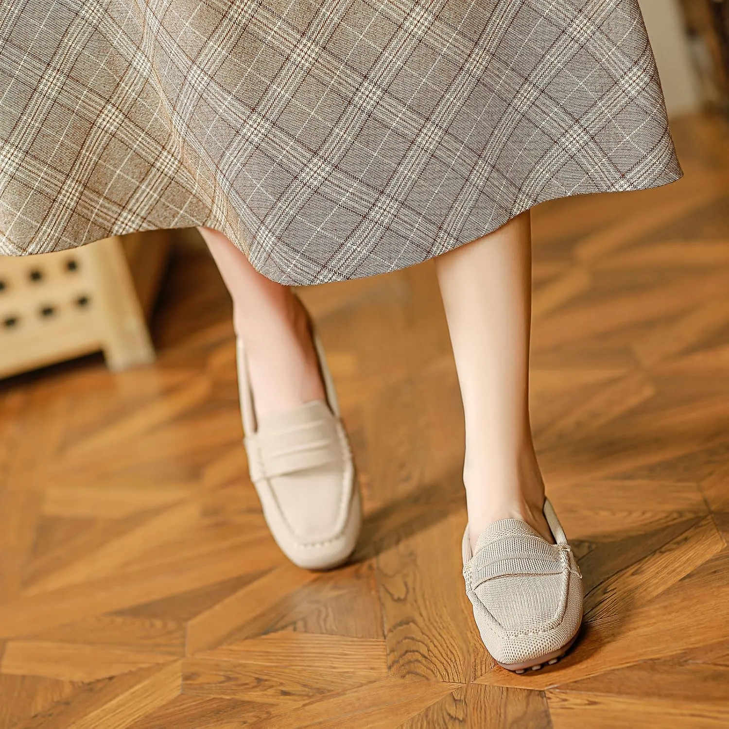 HROYL Women Loafer Knit Flats Lightweight Dressy Shoes Work Hiking Dance Flats Model WGDLJHC-1151
