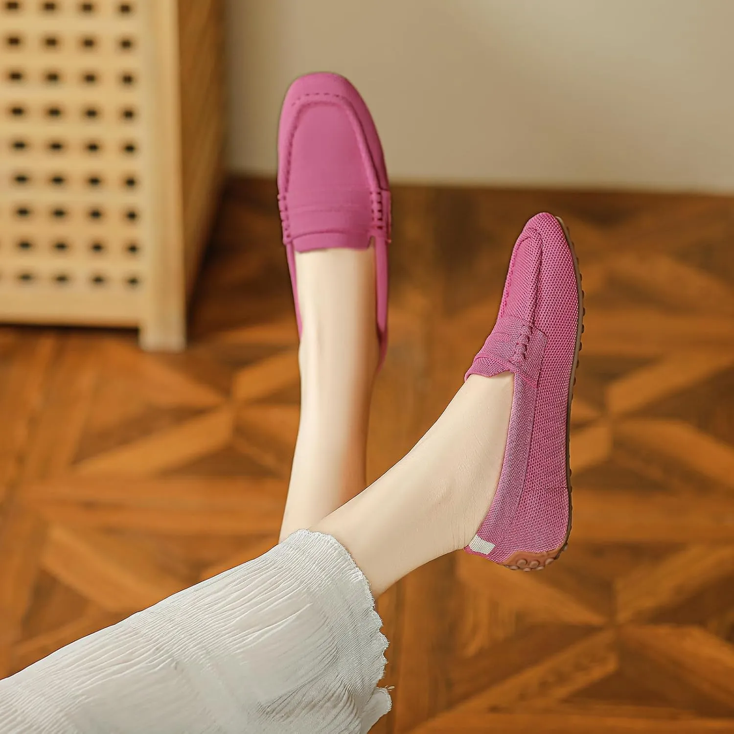 HROYL Women Loafer Knit Flats Lightweight Dressy Shoes Work Hiking Dance Flats Model WGDLJHC-1151