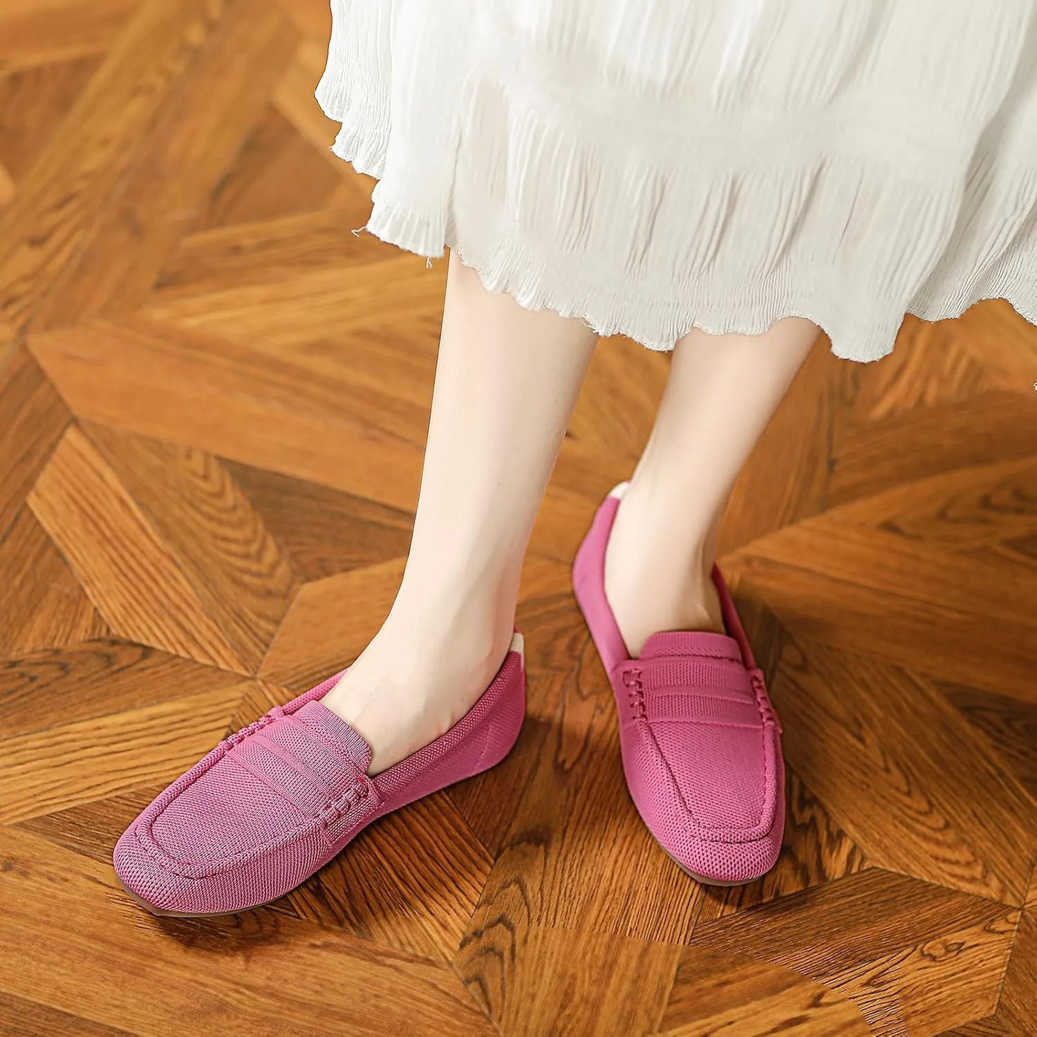HROYL Women Loafer Knit Flats Lightweight Dressy Shoes Work Hiking Dance Flats Model WGDLJHC-1151