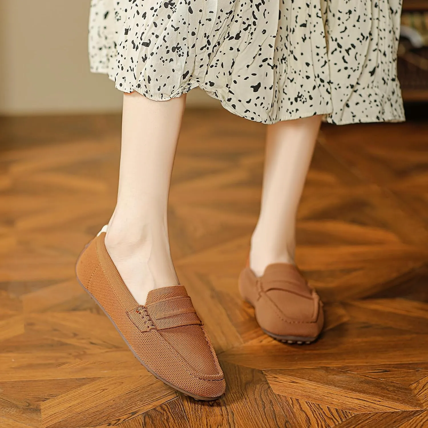 HROYL Women Loafer Knit Flats Lightweight Dressy Shoes Work Hiking Dance Flats Model WGDLJHC-1151