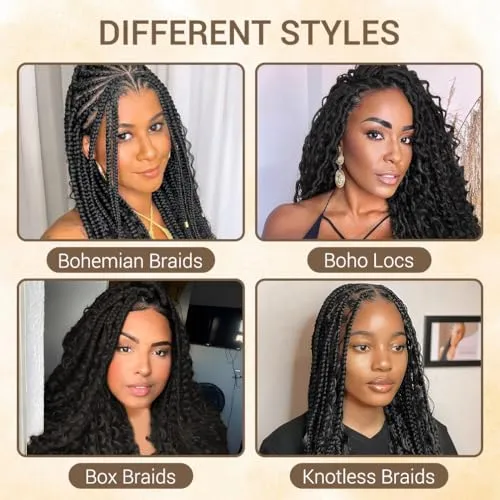 Human Braiding Hair for Boho Knotless Braids 2 Bundles 16 Inches 80g Deep Wave 10A Brazilian Virgin Human Bohemian Hair for Braiding Natural Black 1B