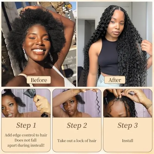 Human Braiding Hair for Boho Knotless Braids 2 Bundles 16 Inches 80g Deep Wave 10A Brazilian Virgin Human Bohemian Hair for Braiding Natural Black 1B
