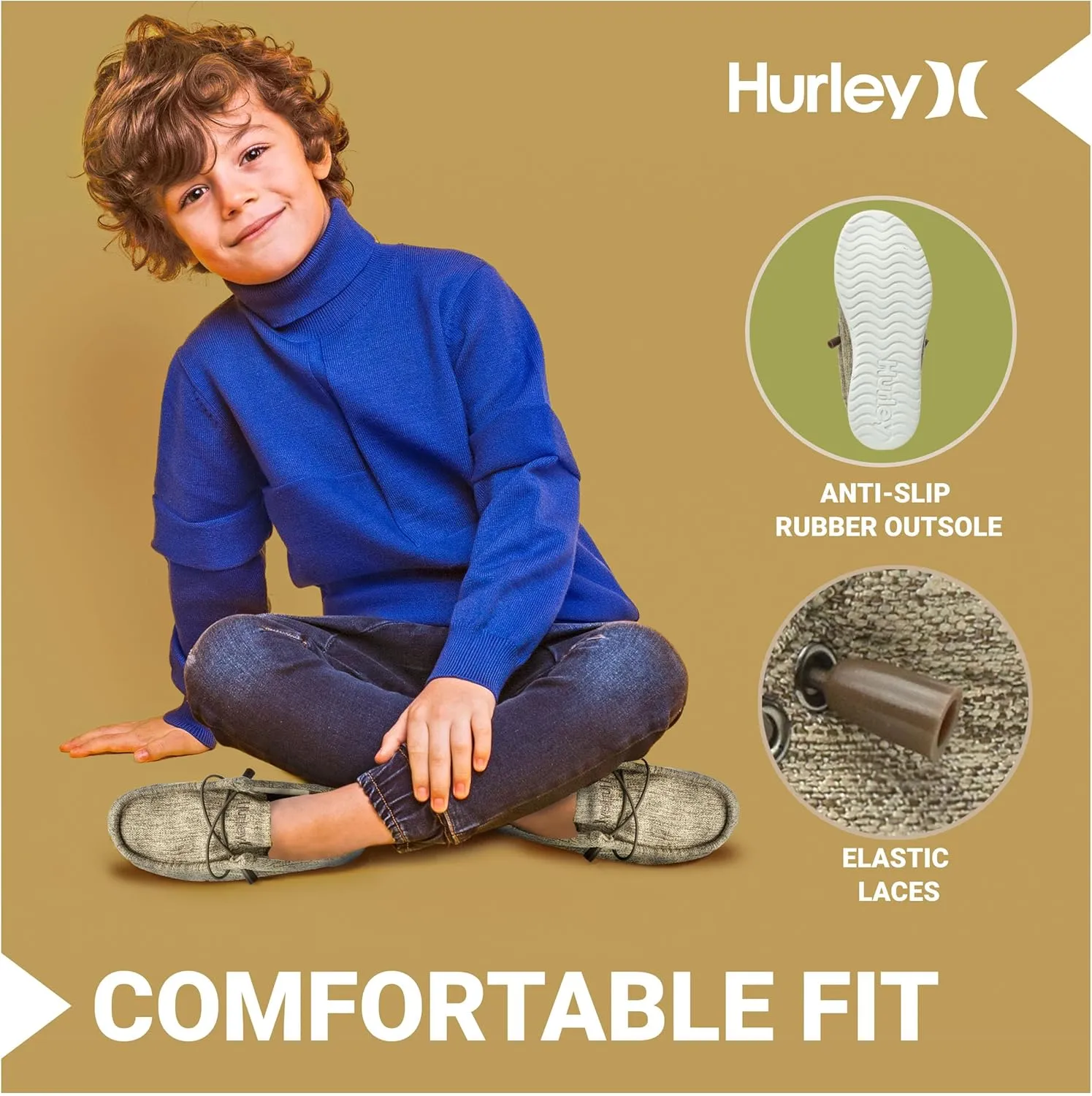 Hurley Kids Elastic Lace Loafers, Canvas Shoes for Boys & Girls - Comfortable, Durable, Stylish - Kid's Fashion Sneakers, Wide Toe Shoes for Everyday Wear