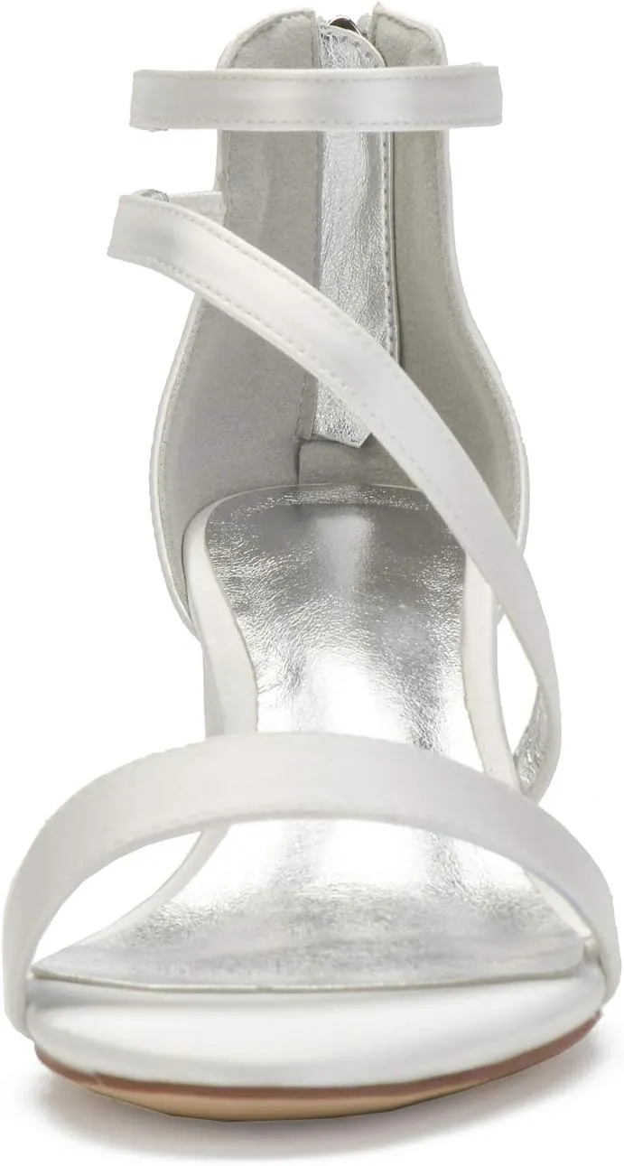 Hyinlays Women's Low Wedding Heel Open Toe Ankle Strap Block Chunky Heels Sandals for Bride Evening Party Dress Pump Shoes