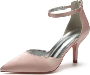 Hyinlays Women's Pointed Toe High Heels Satin Wedding Pumps Ankle Strap Heels Shoes for Bride Prom Party Dress Pump Shoes