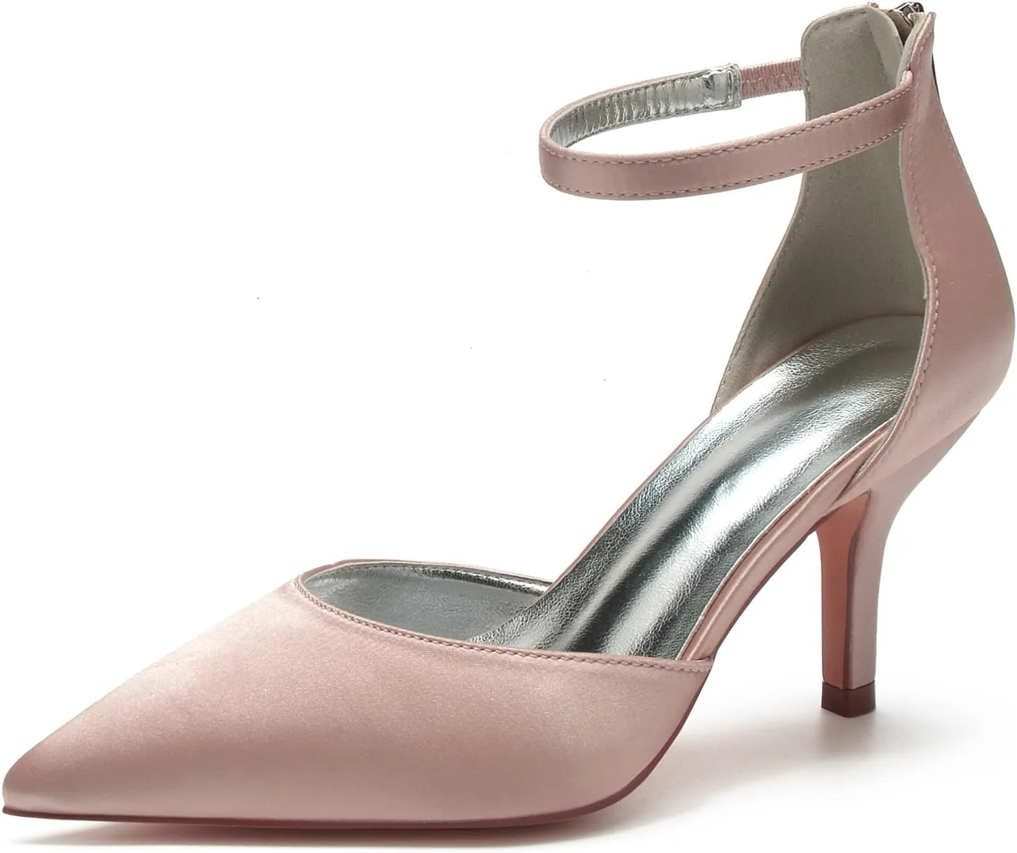 Hyinlays Women's Pointed Toe High Heels Satin Wedding Pumps Ankle Strap Heels Shoes for Bride Prom Party Dress Pump Shoes