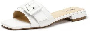 IDIFU Buckle Square Open Toe Women's Flat Sandals Slip On Strap Slide Sandals Beach Ladies Dress Sandals for Women Dressy Comfortable Cute Casual Trendy Fashion Stylish Summer Shoes Flats Sandals