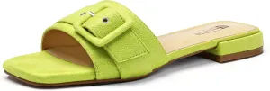 IDIFU Buckle Square Open Toe Women's Flat Sandals Slip On Strap Slide Sandals Beach Ladies Dress Sandals for Women Dressy Comfortable Cute Casual Trendy Fashion Stylish Summer Shoes Flats Sandals