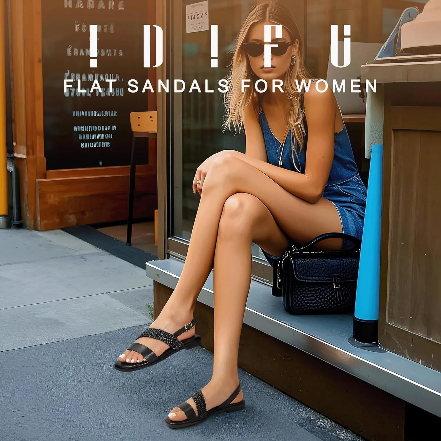 IDIFU Flat Braided Strappy Sandals for Women Square Open Toe Slingback with Buckle Adjustable Back Strap Women's Summer Beach Wedding Comfortable Cute Dressy Tendy Dress Sandals for Ladies Brides