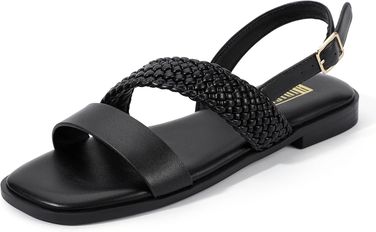 IDIFU Flat Braided Strappy Sandals for Women Square Open Toe Slingback with Buckle Adjustable Back Strap Women's Summer Beach Wedding Comfortable Cute Dressy Tendy Dress Sandals for Ladies Brides