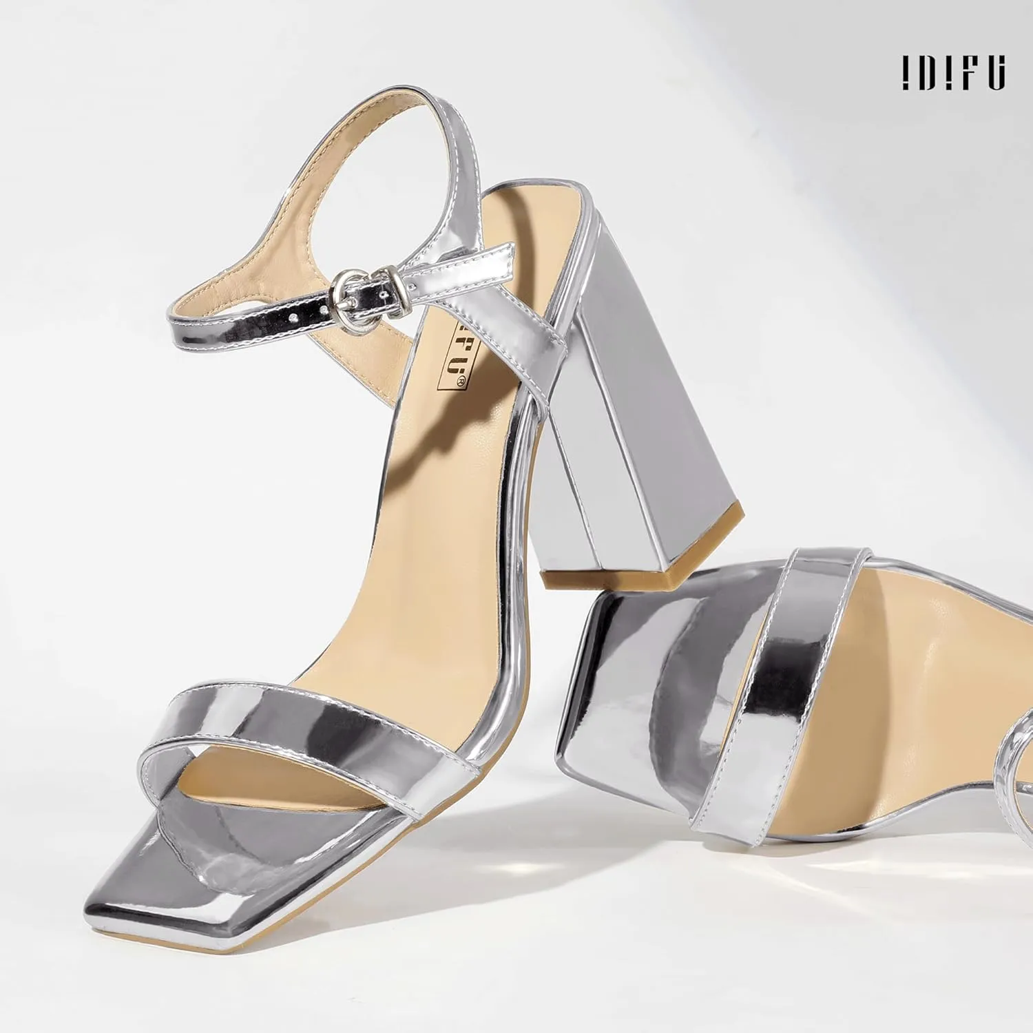 IDIFU IN4 High Heels for Women Dressy Chunky Block Square Open Toe Heeled Sandals Slingback Thick Sexy Womens Dress Sandals Wedding Prom Summer Bridal Bride Comfortable Strappy Ankle Strap Heels