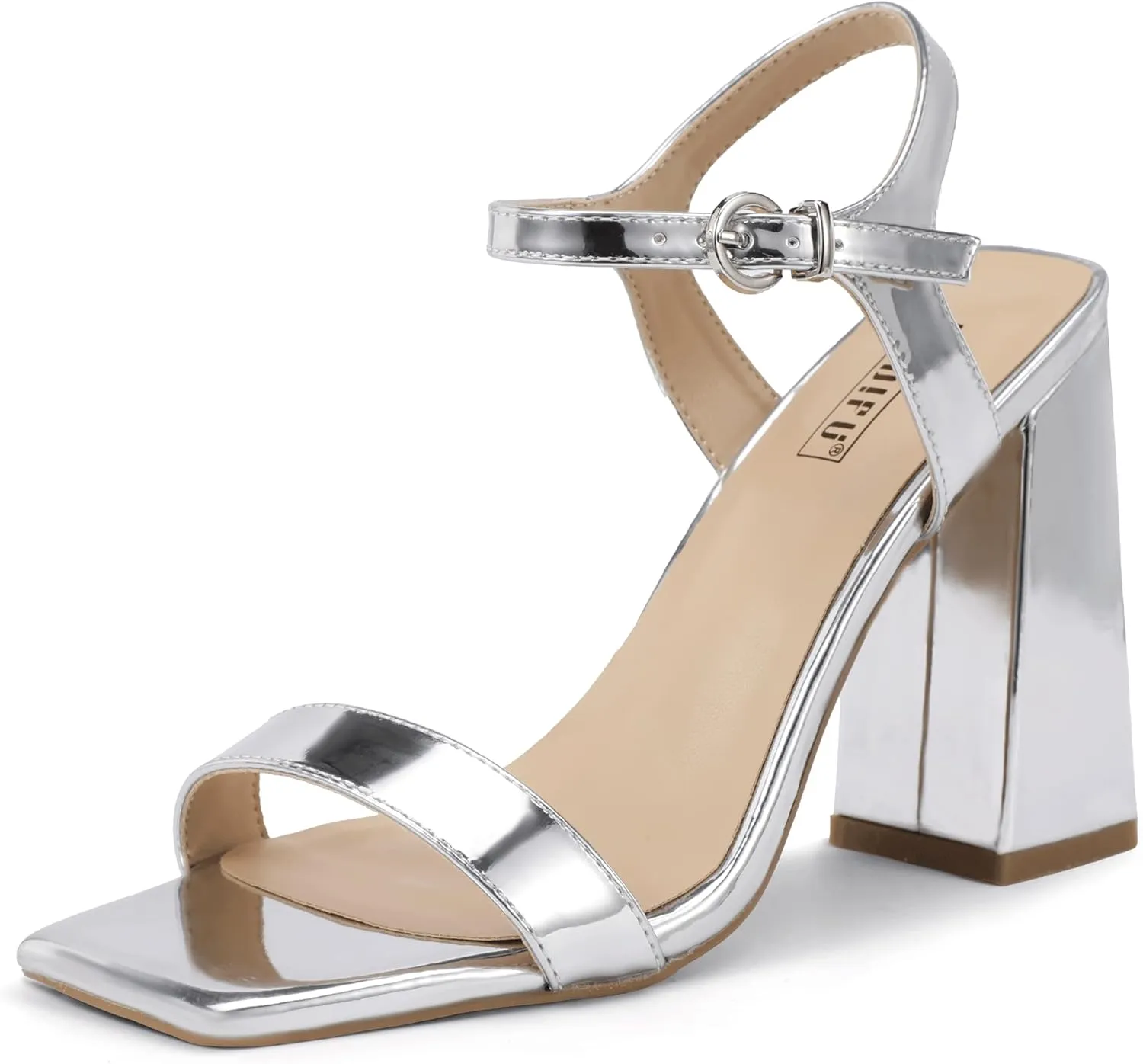 IDIFU IN4 High Heels for Women Dressy Chunky Block Square Open Toe Heeled Sandals Slingback Thick Sexy Womens Dress Sandals Wedding Prom Summer Bridal Bride Comfortable Strappy Ankle Strap Heels