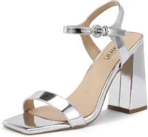 IDIFU IN4 High Heels for Women Dressy Chunky Block Square Open Toe Heeled Sandals Slingback Thick Sexy Womens Dress Sandals Wedding Prom Summer Bridal Bride Comfortable Strappy Ankle Strap Heels