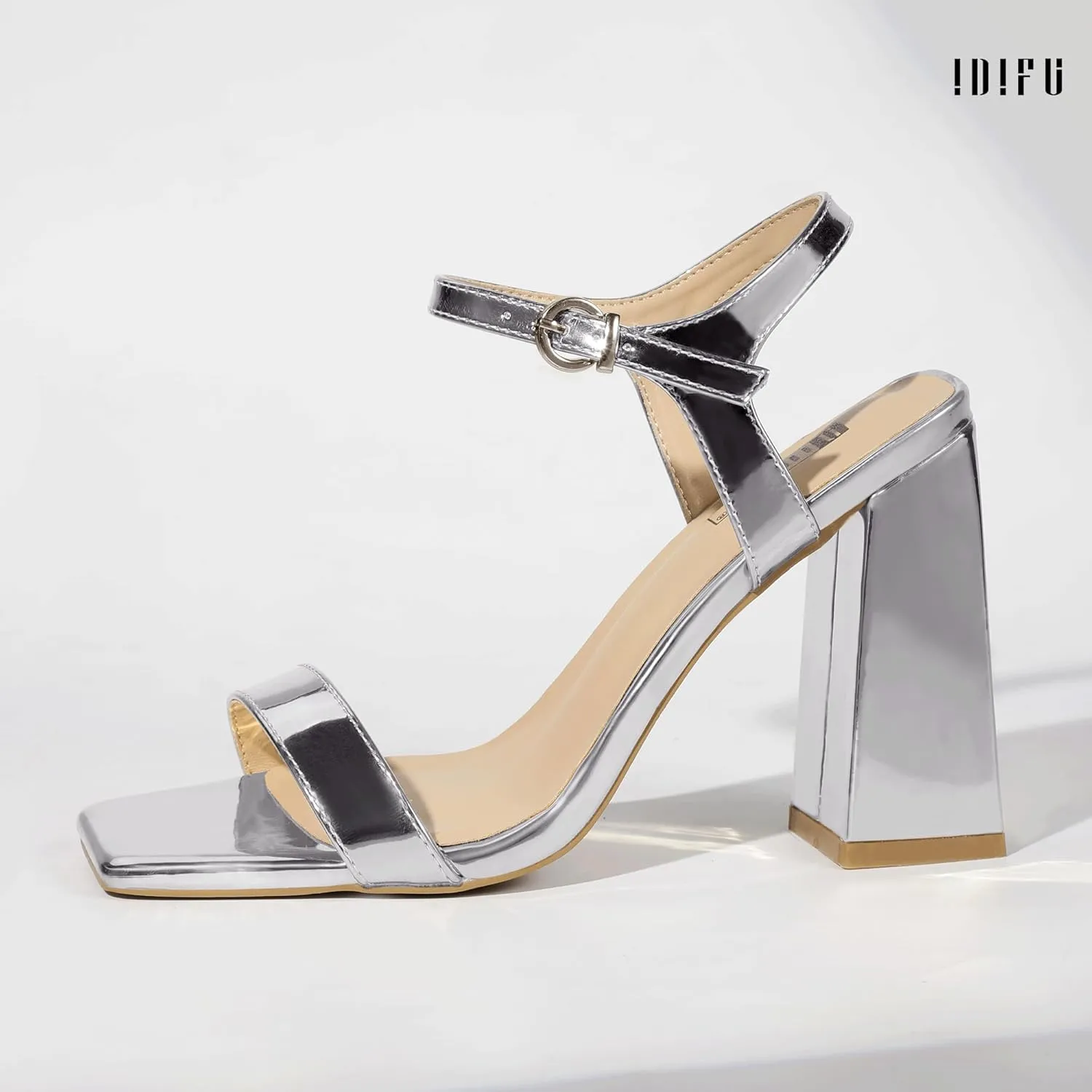 IDIFU IN4 High Heels for Women Dressy Chunky Block Square Open Toe Heeled Sandals Slingback Thick Sexy Womens Dress Sandals Wedding Prom Summer Bridal Bride Comfortable Strappy Ankle Strap Heels
