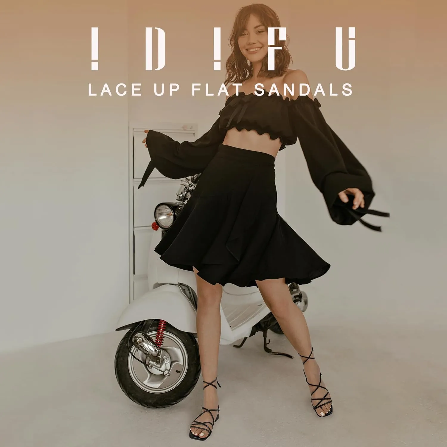 IDIFU Strappy Lace Up Flat Sandals for Women Tie Up Square Open Toe Ankle Warp Straps Dressy Gladiator Summer Beach Wedding Party Ladies Comfortable Cute Casual Trendy Dress Sandals