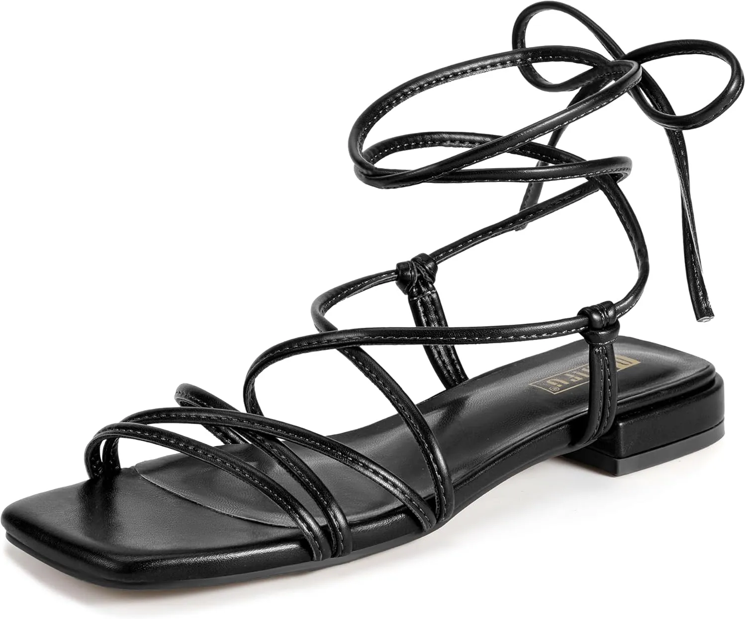 IDIFU Strappy Lace Up Flat Sandals for Women Tie Up Square Open Toe Ankle Warp Straps Dressy Gladiator Summer Beach Wedding Party Ladies Comfortable Cute Casual Trendy Dress Sandals