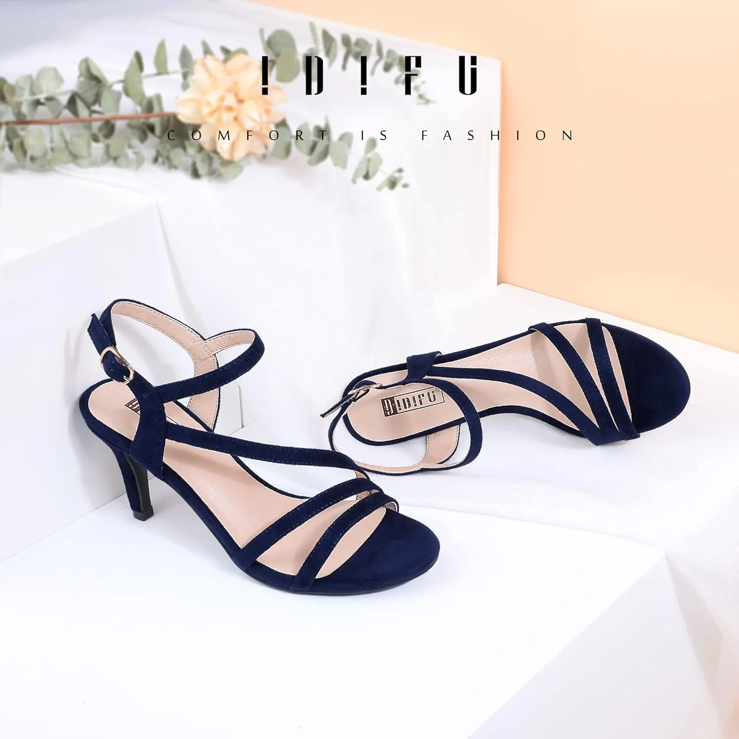 IDIFU Women's Black Nude White Silver Heels for Women Dress Kitten Heels Strappy Open Toe Heels Sandals Wedding Evening Party Shoes for Women Ladies Bridal