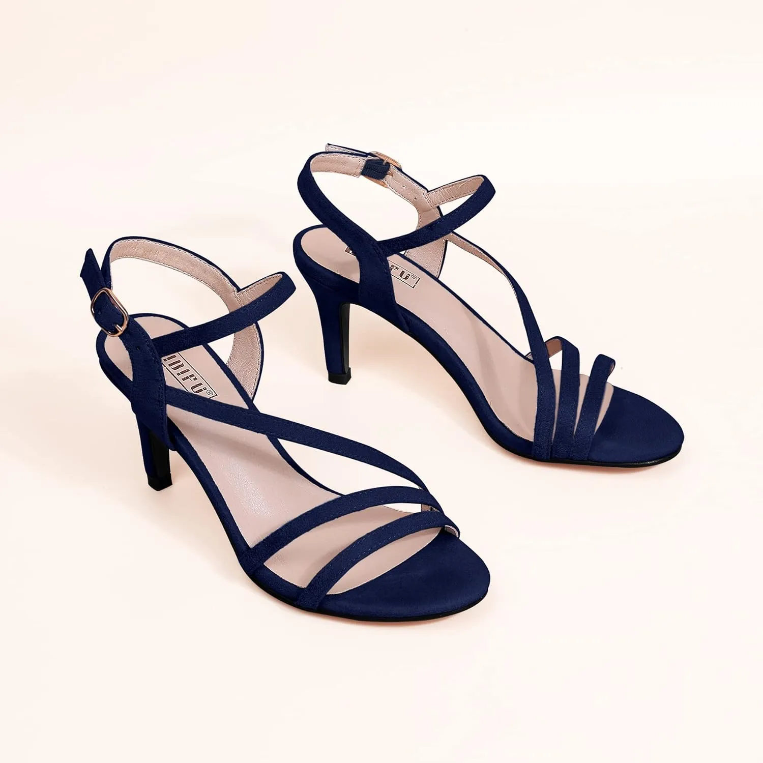 IDIFU Women's Black Nude White Silver Heels for Women Dress Kitten Heels Strappy Open Toe Heels Sandals Wedding Evening Party Shoes for Women Ladies Bridal