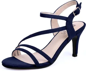 IDIFU Women's Black Nude White Silver Heels for Women Dress Kitten Heels Strappy Open Toe Heels Sandals Wedding Evening Party Shoes for Women Ladies Bridal