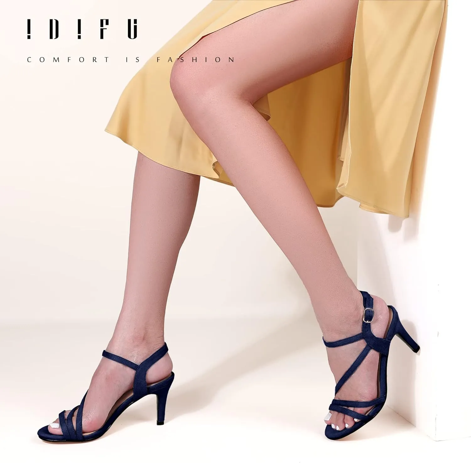 IDIFU Women's Black Nude White Silver Heels for Women Dress Kitten Heels Strappy Open Toe Heels Sandals Wedding Evening Party Shoes for Women Ladies Bridal