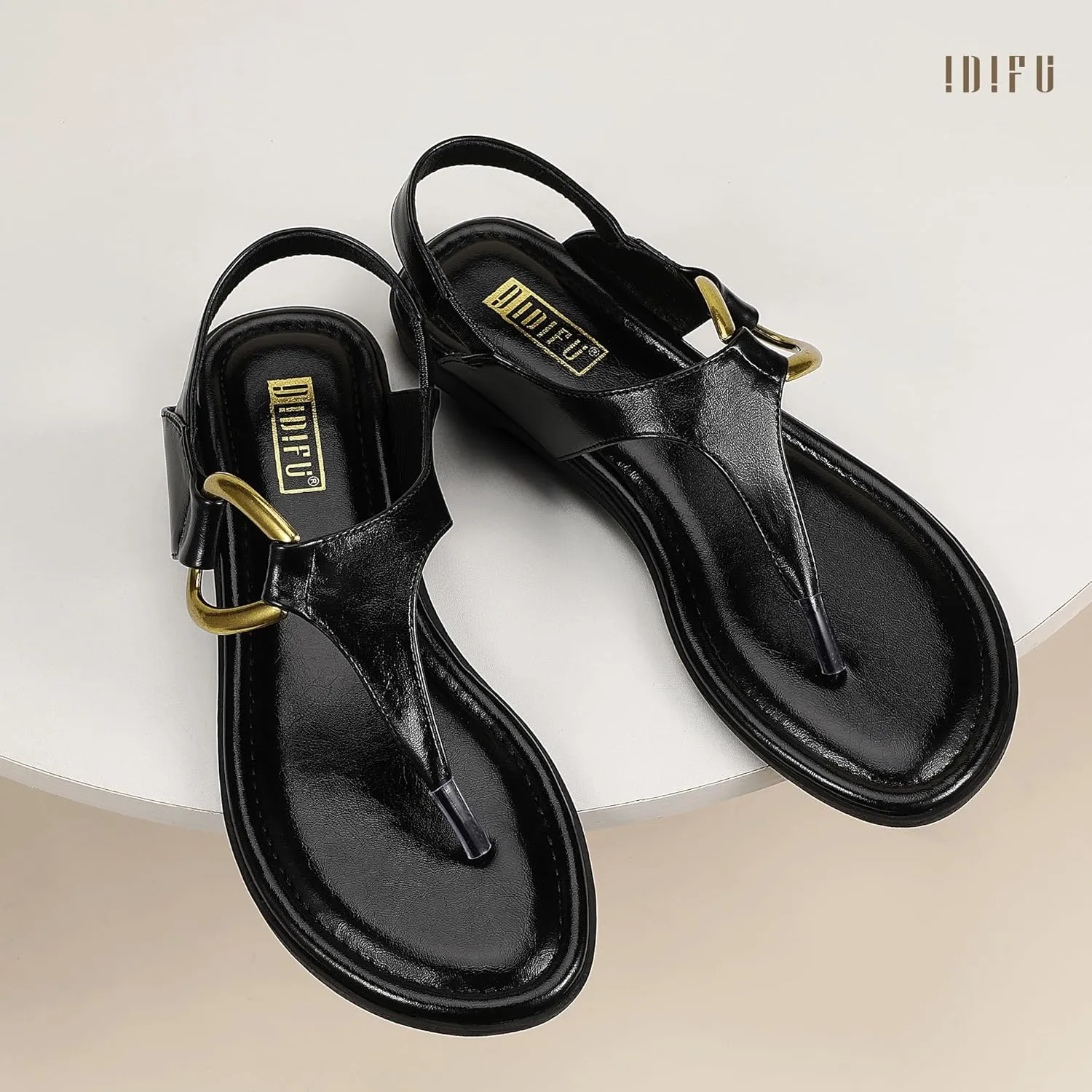 IDIFU Women's Dressy Flat Sandals Dress Thong Sandals T Strap Strappy Buckle Comfortable Sandals Summer Beach Wedding Bridal Cute Ladies Casual Fashion Trendy Flip Flops with Back Strap Flat Sandals