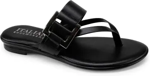 ITALIAN Shoemakers Corinne Womens Flat Sandal with Buckle Thong Sandal Black 7