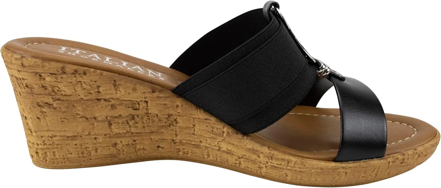 ITALIAN Shoemakers Women's Malou Faux Cork Wedge Sandals for Women
