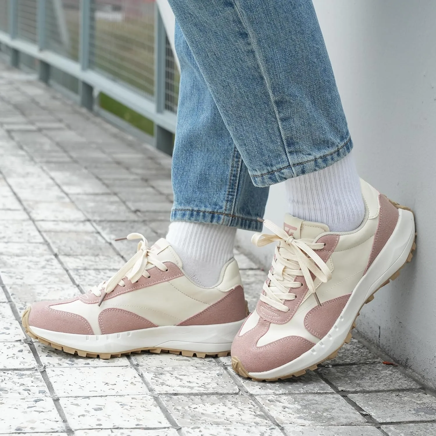 JABASIC Women Lace Up Fashion Sneakers Comfortable Vintage Walking Sports Shoes