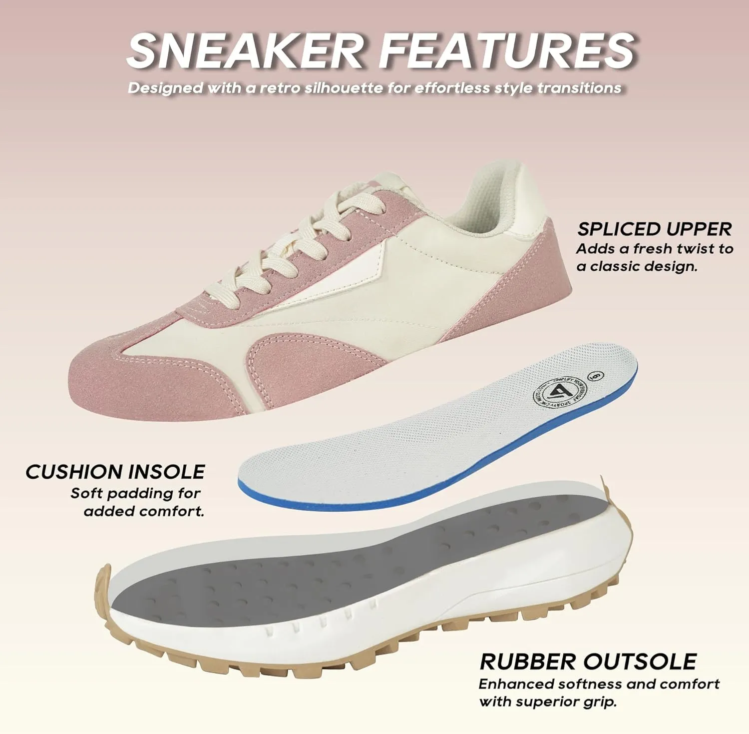 JABASIC Women Lace Up Fashion Sneakers Comfortable Vintage Walking Sports Shoes