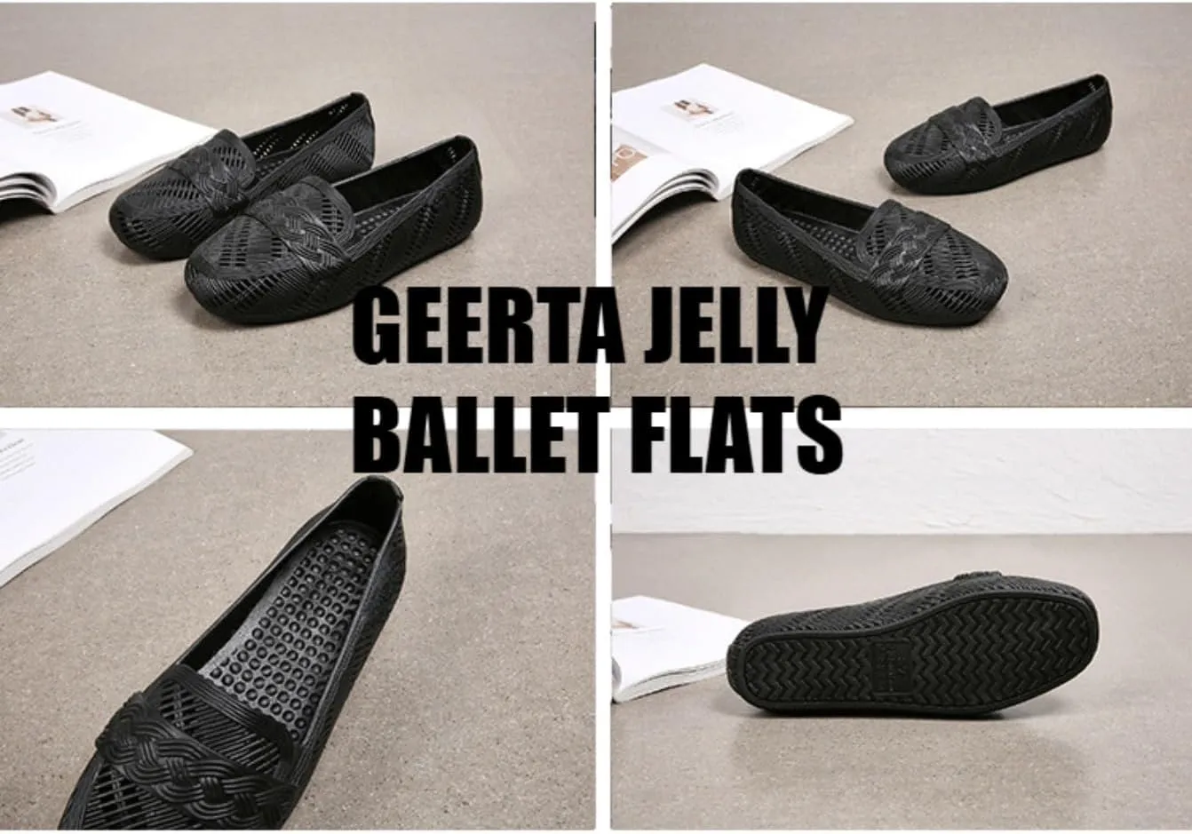 Jelly Ballet Flats for Women Jelly Sandals Hollow Water Slides Slip on Loafers Pumps Round Toe No Slip Sole Lightweight Breathable Waterproof Low Top Cute Ballerina Dress Shoes Office Beach Party