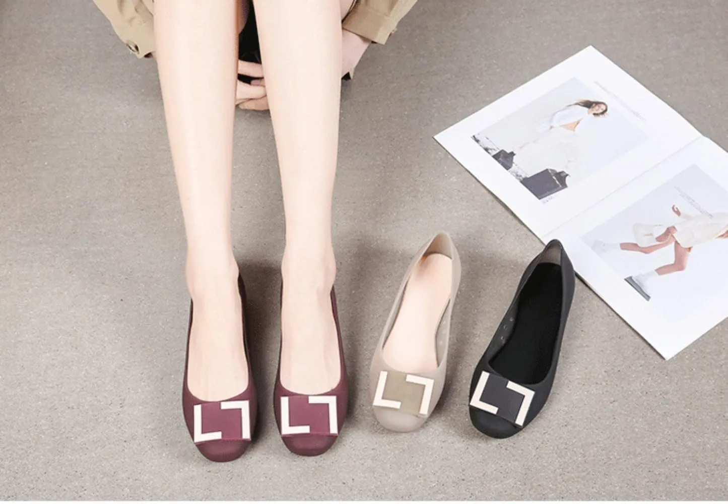 Jelly Ballet Flats for Women Jelly Sandals Water Slides Slip on Loafers Pumps Round Toe No Slip Sole Lightweight Breathable Waterproof Low Top Cute Ballerina Dress Shoes Office Beach Party Vacation