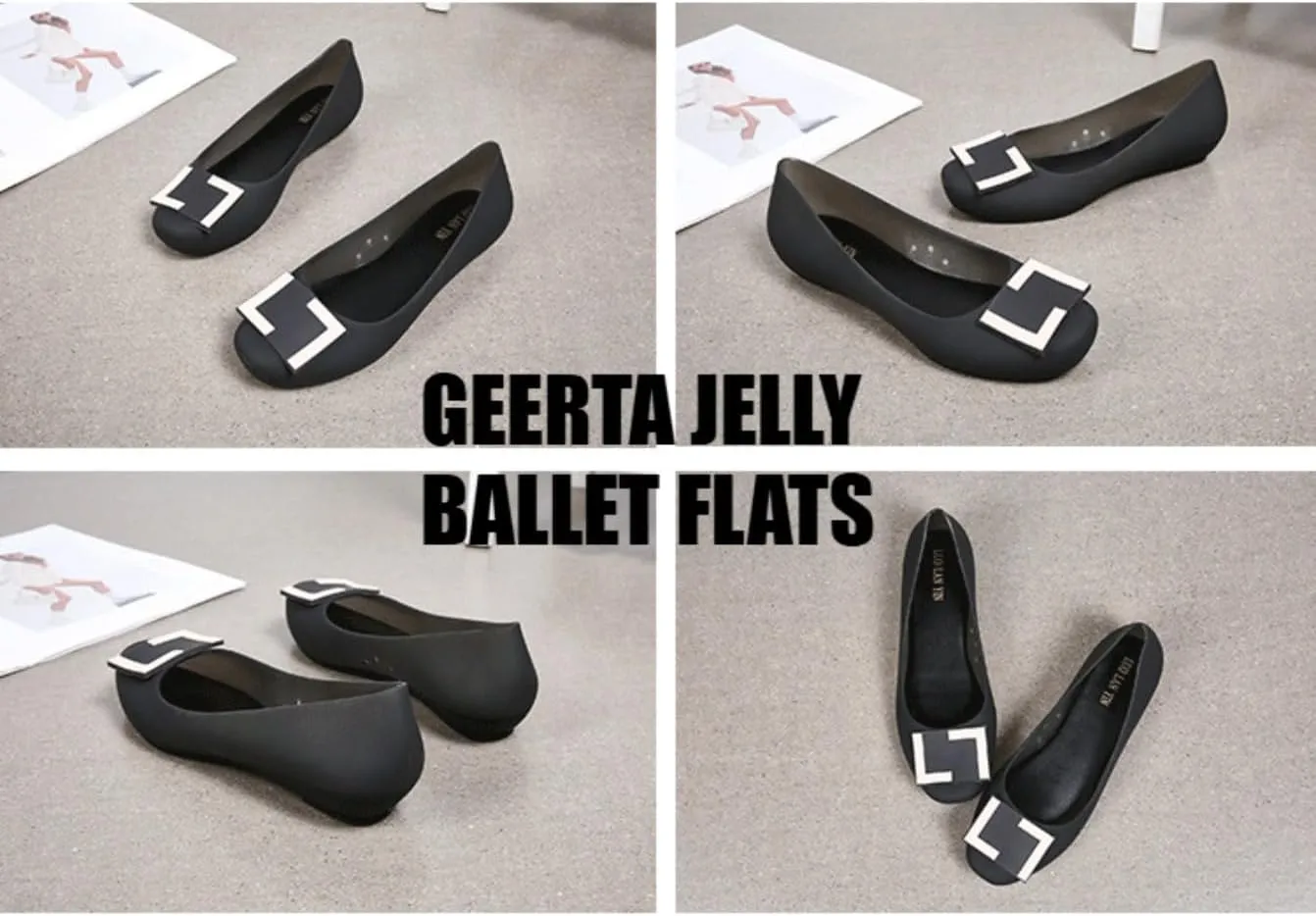 Jelly Ballet Flats for Women Jelly Sandals Water Slides Slip on Loafers Pumps Round Toe No Slip Sole Lightweight Breathable Waterproof Low Top Cute Ballerina Dress Shoes Office Beach Party Vacation