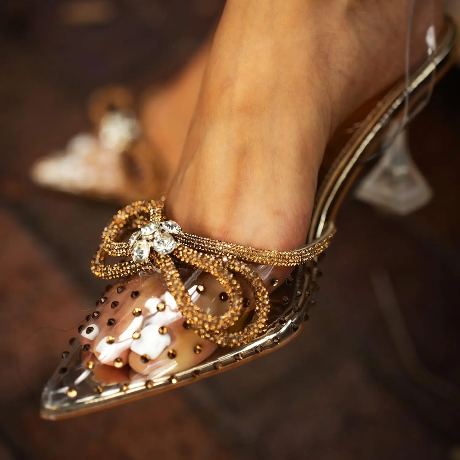 JENN ARDOR Slingback Heels for Women Low Heels Dress Shoes Bow Kitten Pumps Rhinestone Dressy Heeled Sandals