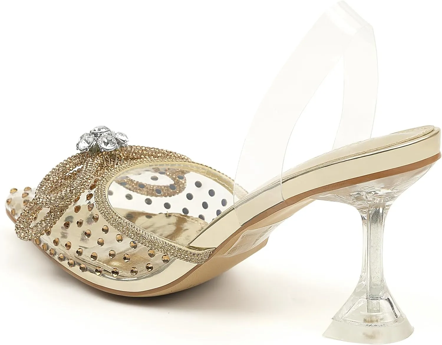 JENN ARDOR Slingback Heels for Women Low Heels Dress Shoes Bow Kitten Pumps Rhinestone Dressy Heeled Sandals