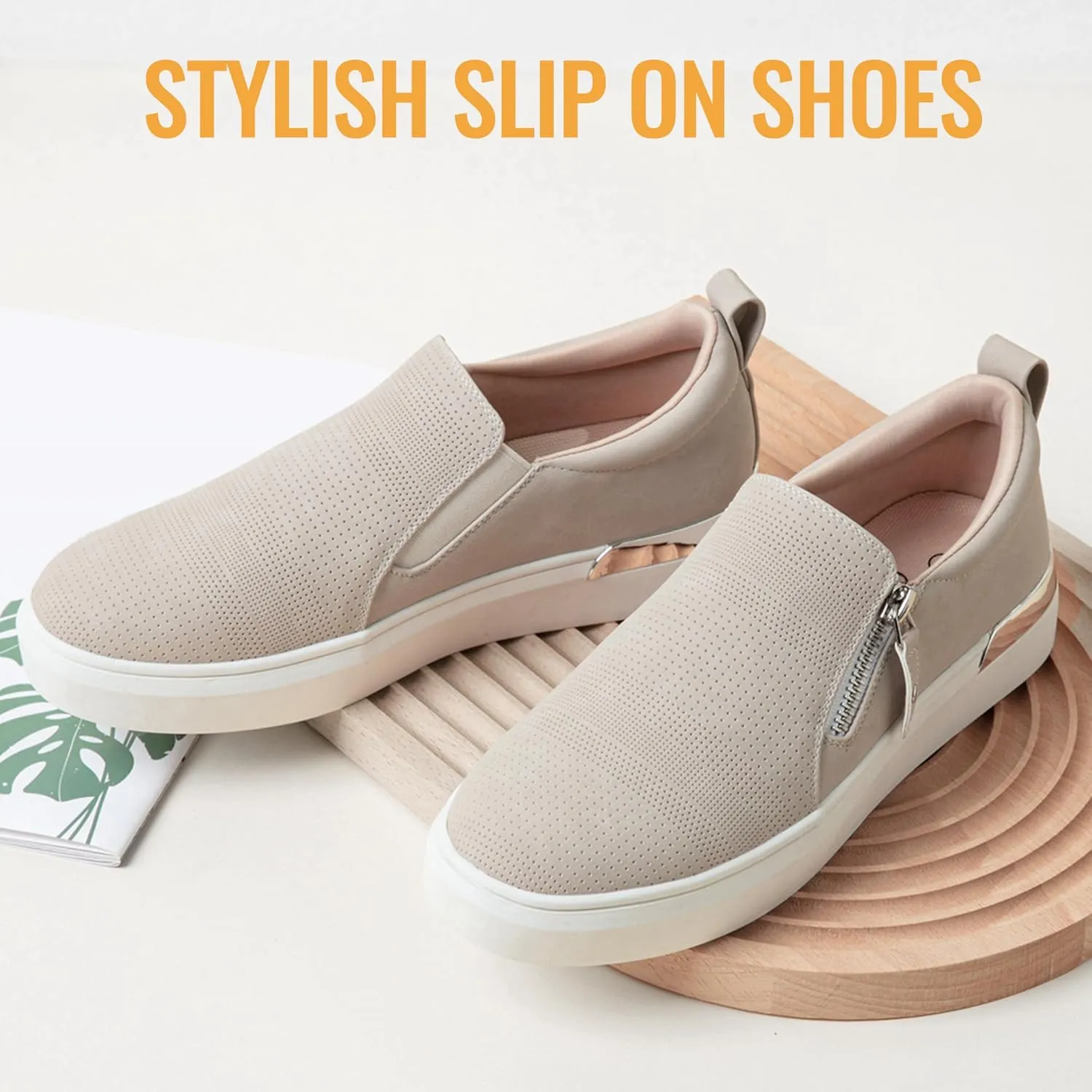 Jeossy Women's Slip On Shoes Casual Fashion Sneakers 8010 Arch Support Loafers for Women with Zipper