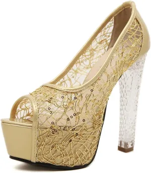 JOEupin Women Lace Sexy Pumps Shoe Peep Toe Elegant Wedding Party Platform Heels Ankle Strap Vintage Bride Pump Shoes