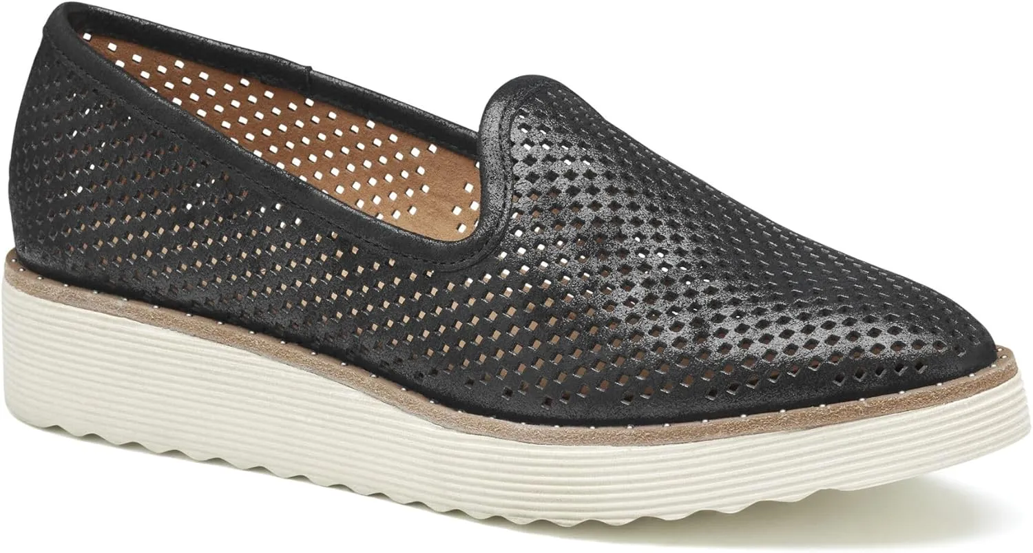 Johnston & Murphy Women’s Mitzi Perfed Venetian Shoes, 1.25” Suede Loafers for Women, Comfortable Slip On Shoes