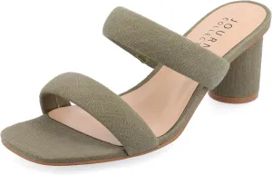 Journee Womens Double Strap Puff Linen Slip On Round Covered Heel Open Square Toe Aniko Comfort Sandals