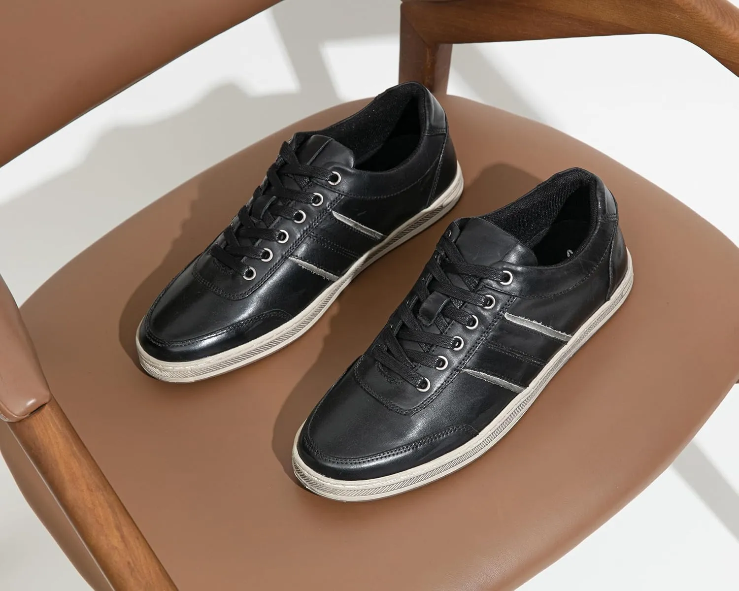 Jousen Men's Leather Fashion Sneakers Retro Dress Business Casual Shoes for Men