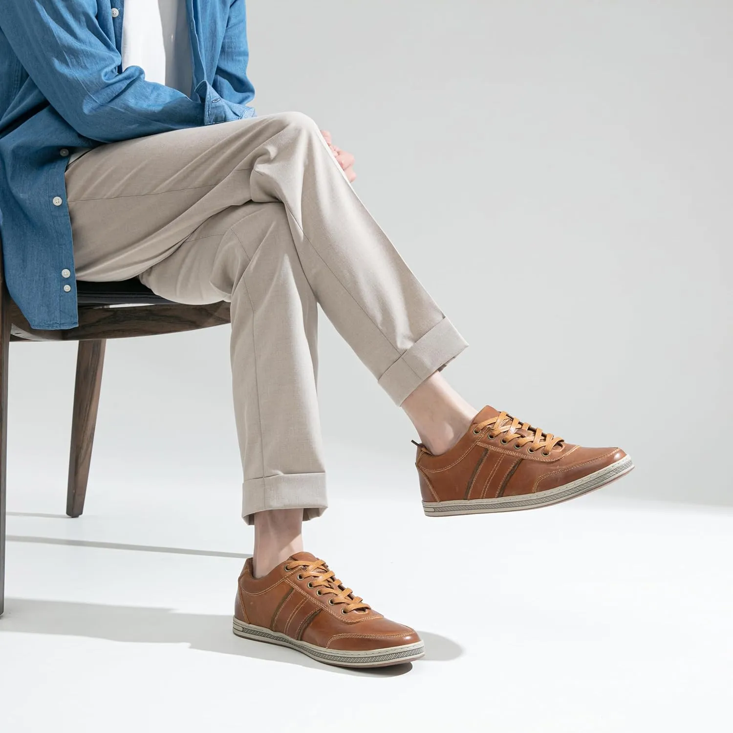 Jousen Men's Leather Fashion Sneakers Retro Dress Business Casual Shoes for Men