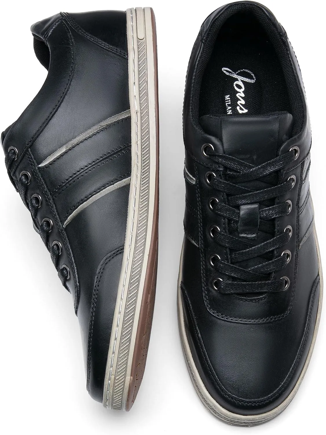Jousen Men's Leather Fashion Sneakers Retro Dress Business Casual Shoes for Men