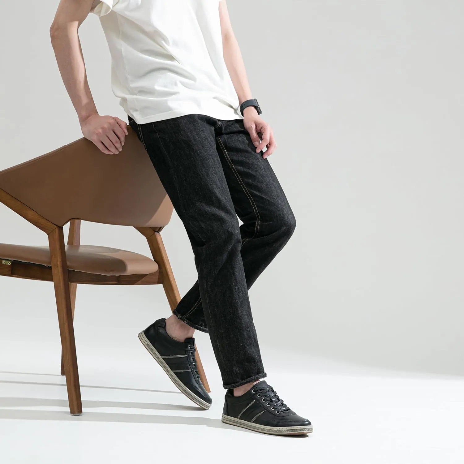 Jousen Men's Leather Fashion Sneakers Retro Dress Business Casual Shoes for Men