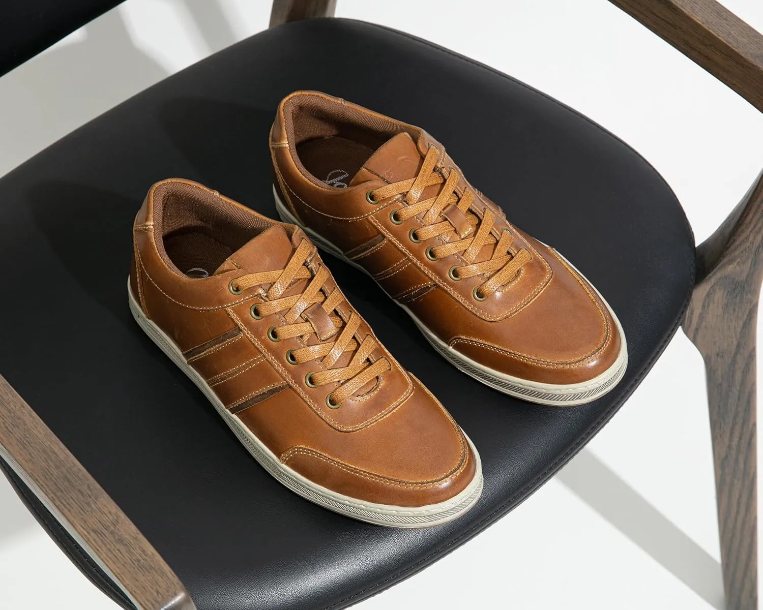 Jousen Men's Leather Fashion Sneakers Retro Dress Business Casual Shoes for Men