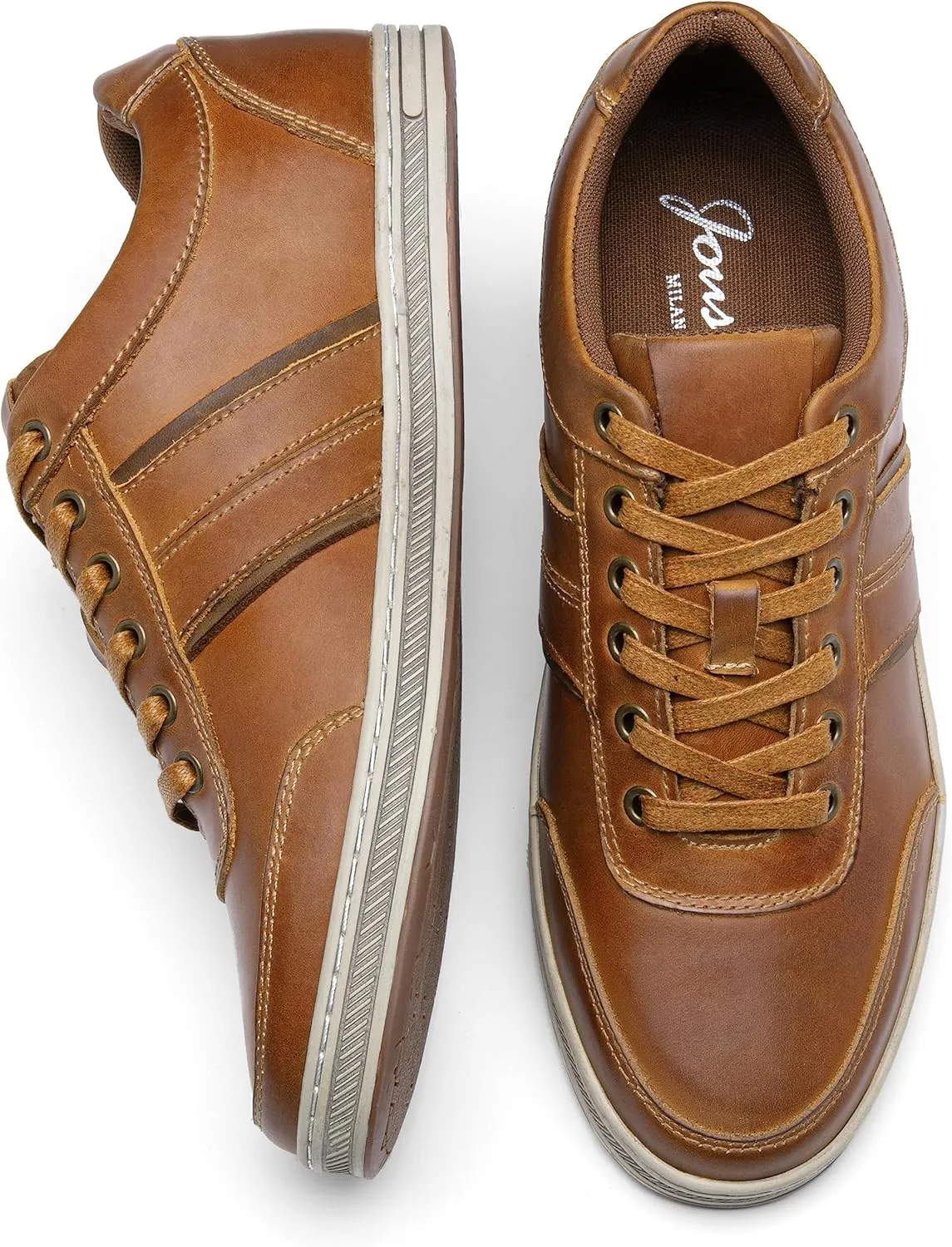 Jousen Men's Leather Fashion Sneakers Retro Dress Business Casual Shoes for Men